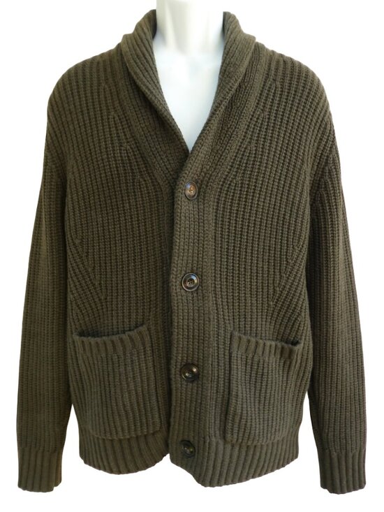 Buck Mason Other - Buck Mason Dark Green Herdsman Shawl Cardigan Wool Cashmere 3D Chunky Ribbed M
